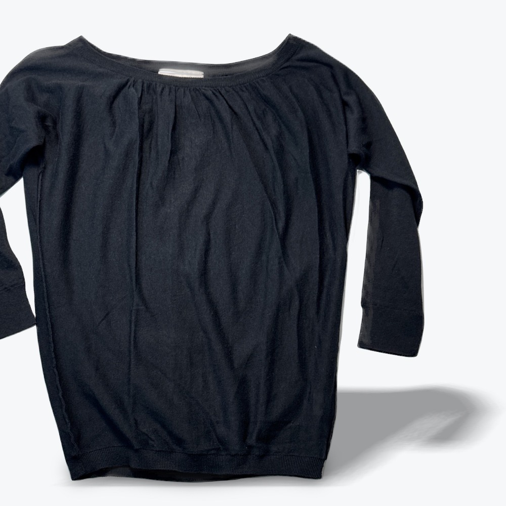 Brochu Walker Boat Neck Top Black Linen Cotton Blend Pleated  Womens Small